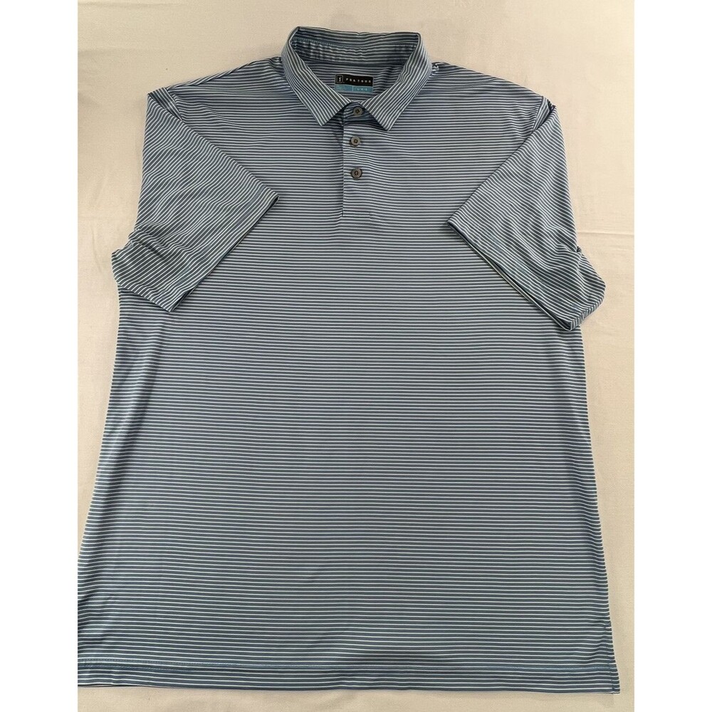PGA Tour Mens Blue White Stripe 3 Button Polo Short Sleeve Size L